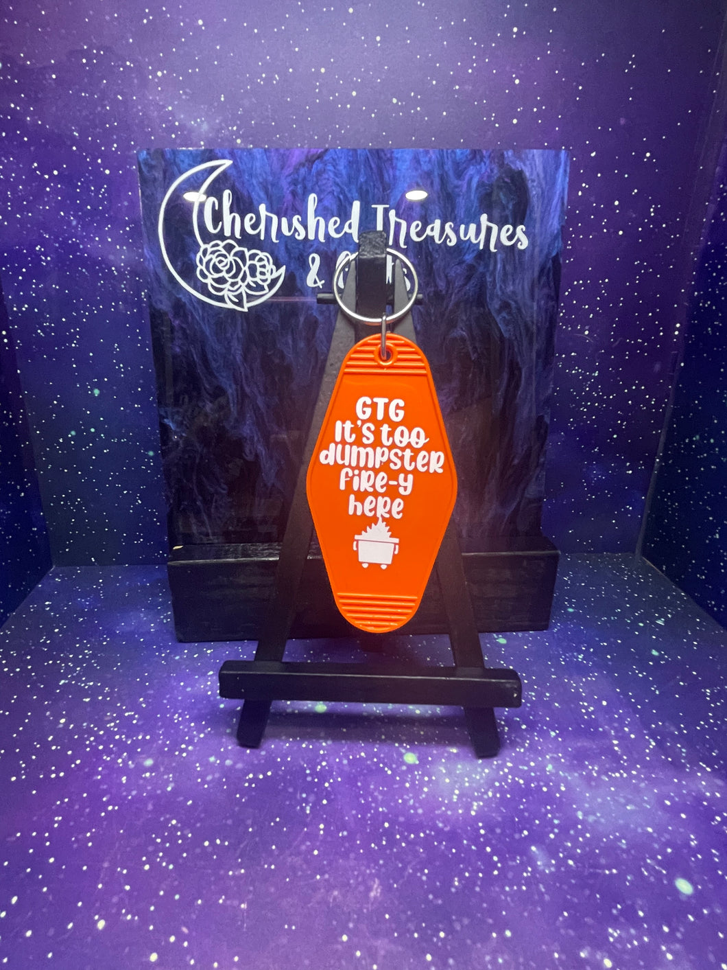 Dumpster Fire Motel Keychain